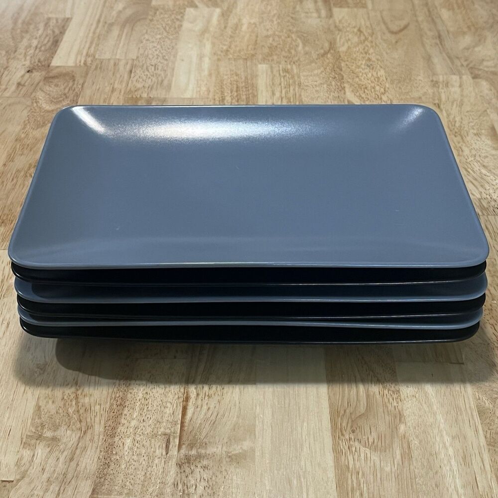 IKEA Dinera 18691 Rectangular Dinner Plate Set of 6 Gray Black 11.5” x 8”